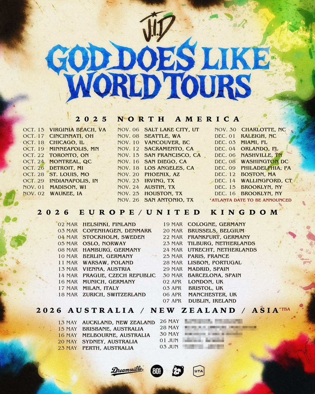 JID God Does Like World Tours Poster 2025-2026